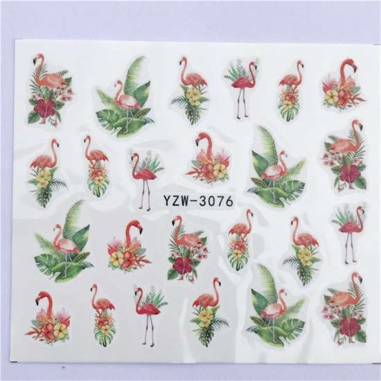 Immagine di Carta Adesivi per Unghie Fenicottero Foglia Multicolore 6cm x 5cm, 1 Foglio