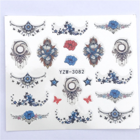 Picture of Paper Nail Art Stickers Decoration Flower Multicolor 6cm x 5cm, 1 Sheet