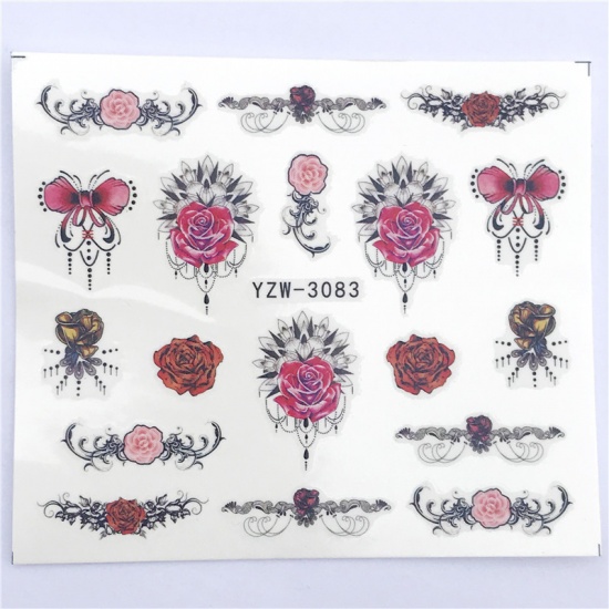 Immagine di Carta Adesivi per Unghie Cravatta a Farfalla Fiore Multicolore 6cm x 5cm, 1 Foglio