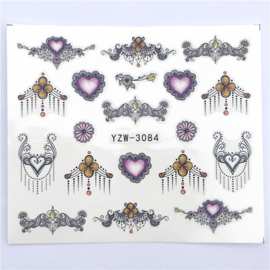 Picture of Paper Nail Art Stickers Decoration Heart Multicolor 6cm x 5cm, 1 Sheet