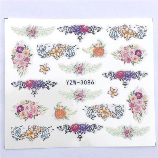 Picture of Paper Nail Art Stickers Decoration Flower Multicolor 6cm x 5cm, 1 Sheet