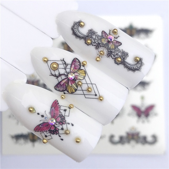 紙 ネイルシール 蝶 多色 6cm x 5cm、 1 枚 の画像