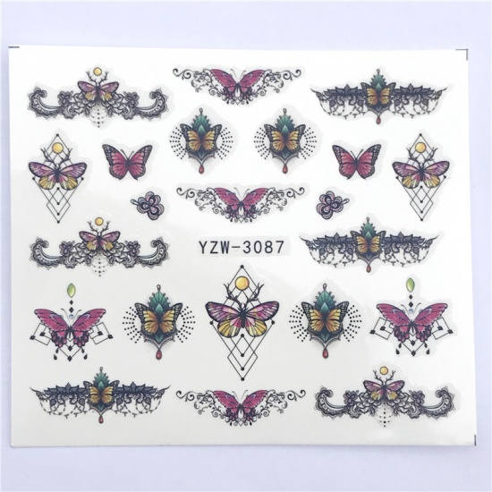Immagine di Carta Adesivi per Unghie Farfalla Multicolore 6cm x 5cm, 1 Foglio