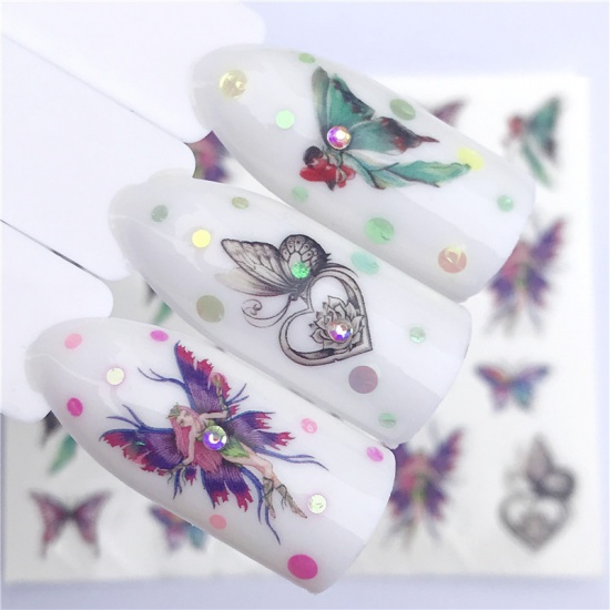 Picture of Paper Nail Art Stickers Decoration Butterfly Animal Multicolor 6cm x 5cm, 1 Sheet