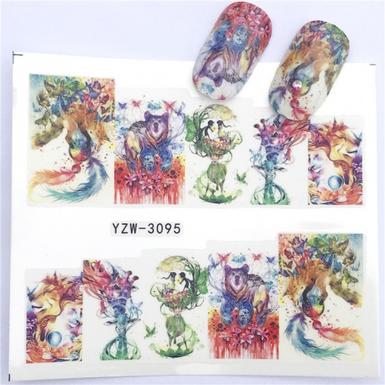 Picture of Paper Nail Art Stickers Decoration Bear Animal Multicolor 6cm x 5cm, 1 Sheet