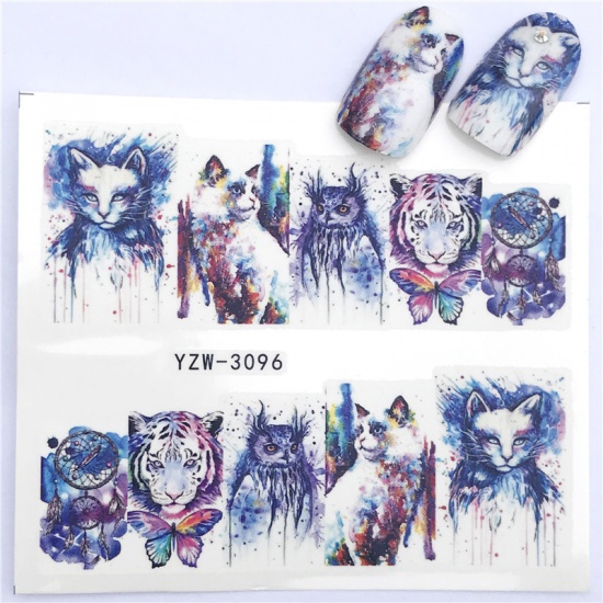 Picture of Paper Nail Art Stickers Decoration Cat Animal Tiger Multicolor 6cm x 5cm, 1 Sheet