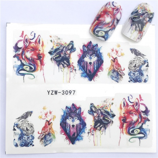 Immagine di Carta Adesivi per Unghie Lupo Multicolore 6cm x 5cm, 1 Foglio