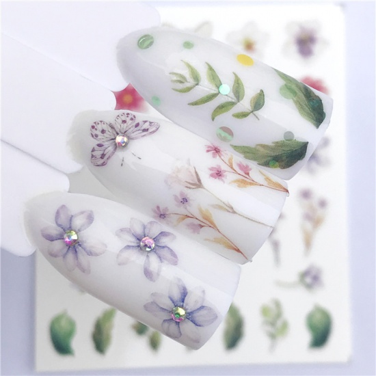 Immagine di Carta Adesivi per Unghie Le foglie del Fiore Farfalla Multicolore 6cm x 5cm, 1 Foglio
