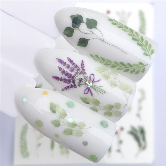 Picture of Paper Nail Art Stickers Decoration Flower Leaves Multicolor 6cm x 5cm, 1 Sheet
