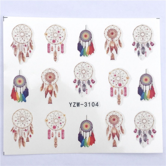 Picture of Paper Nail Art Stickers Decoration Dream Catcher Multicolor 6cm x 5cm, 1 Sheet
