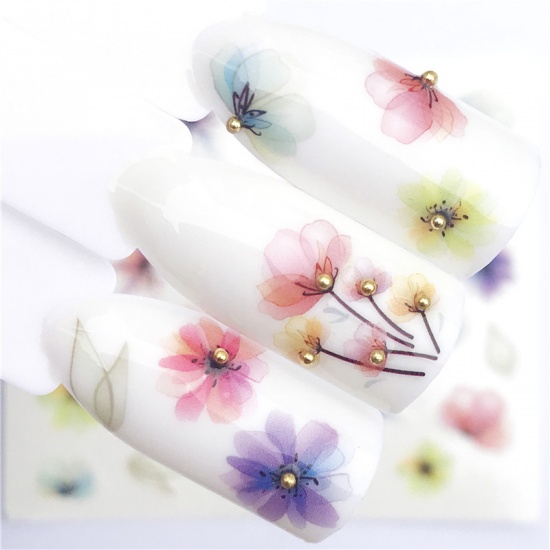 Immagine di Carta Adesivi per Unghie Le foglie del Fiore Multicolore 6cm x 5cm, 1 Foglio