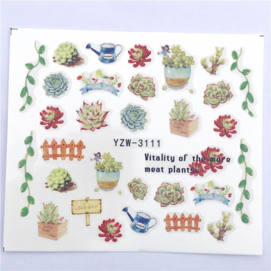 Picture of Paper Nail Art Stickers Decoration Succulent Plant Multicolor 6cm x 5cm, 1 Sheet