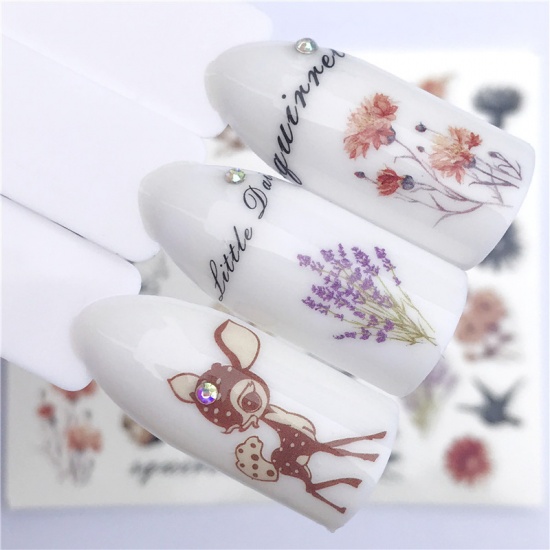 Image de Stickers d'ongles en Papier Forme Feuilles de Fleur Cerf Multicolore, 6cm x 5cm, 1 Pièce