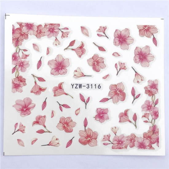Picture of Paper Nail Art Stickers Decoration Flower Pink 6cm x 5cm, 1 Sheet