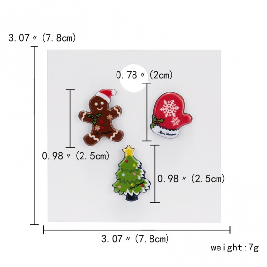 Picture of Pin Brooches Christmas Tree Glove Multicolor Enamel 25mm - 20mm, 1 Set ( 3 PCs/Set)