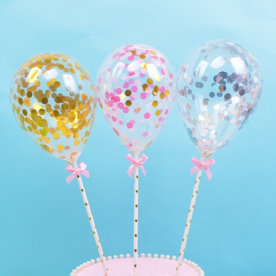 Bild von Milchsaft Kuchen Einlegekarten Ballon Rosa Schleife Muster Paillette 1 Set