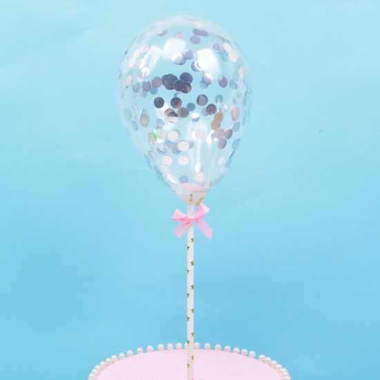Bild von Milchsaft Kuchen Einlegekarten Ballon Silbrig Schleife Muster Paillette 1 Set