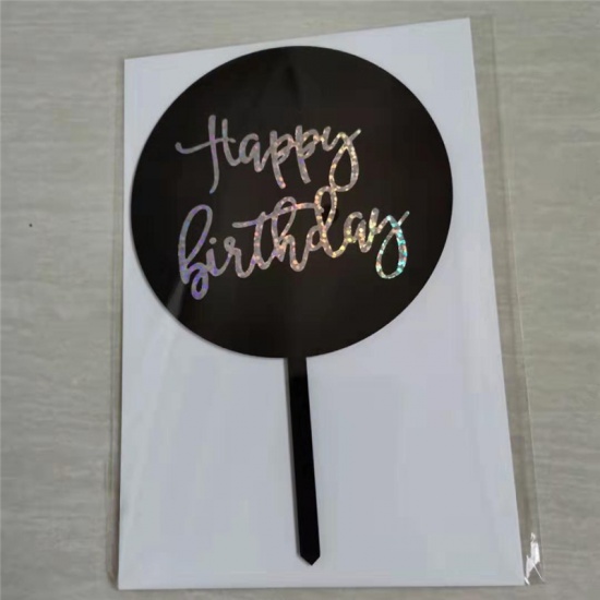 Immagine di Acrilato Carta per auguri sulla torta Cuore Nero " HAPPY BIRTHDAY " Laser 15cm x 9.8cm, 1 Pz