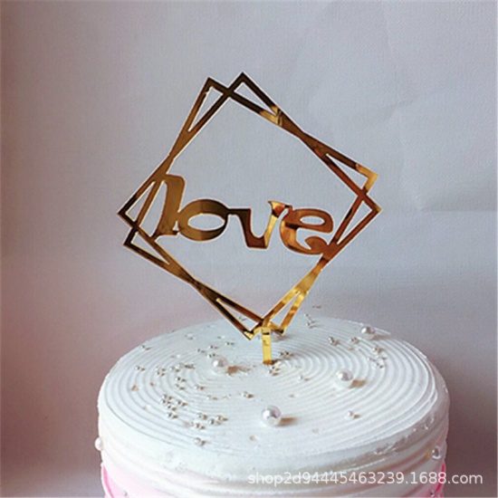 Picture of Acrylic Cupcake Picks Toppers Geometric Golden " LOVE " 1 Piece