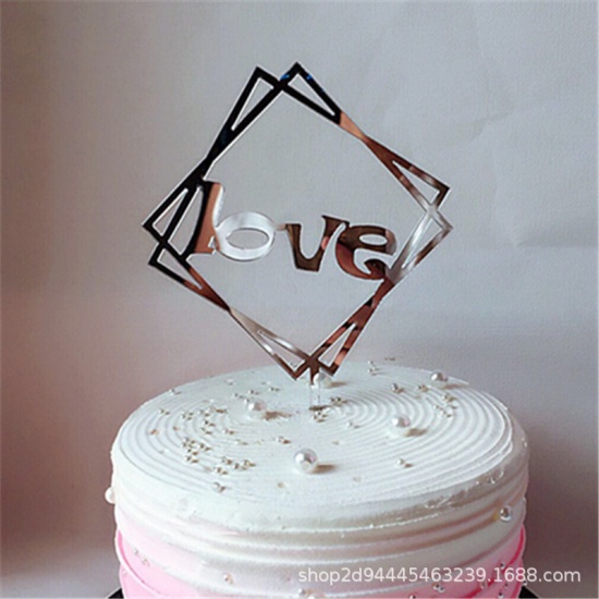 Picture of Acrylic Cupcake Picks Toppers Geometric Silver " LOVE " 1 Piece