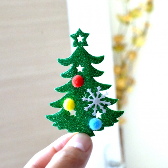 Immagine di Plastica Carta per auguri sulla torta Albero di Natale Verde 80mm x 65mm, 1 Pz