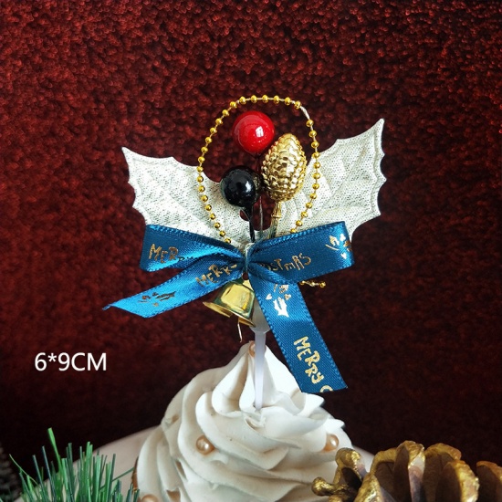 Immagine di Plastica Carta per auguri sulla torta Foglia Multicolore Natale Jingling Campanello Disegno 90mm x 60mm, 1 Pz