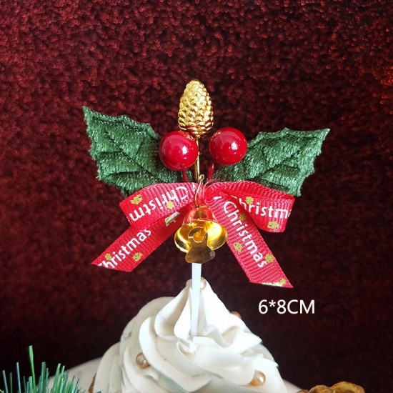 Immagine di Plastica Carta per auguri sulla torta Foglia Multicolore Natale Jingling Campanello Disegno 80mm x 60mm, 1 Pz