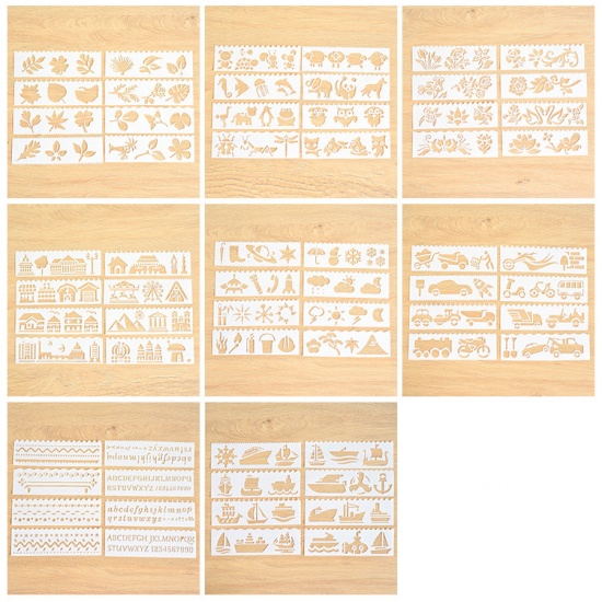 Picture of White - Leaves (8 pcs/sets) DIY Hollow Hand Copy Newspaper Painting Ruler Templates Models Set