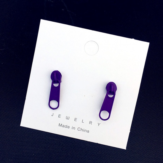 イヤリング 紫 ジッパー 27mm x 7mm、 1 ペア の画像