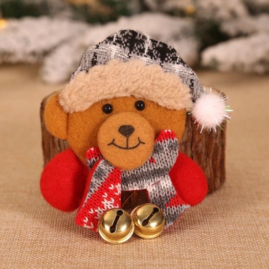 Picture of Christmas Pin Brooches Bear Animal Bell Gold Plated Multicolor LED Light Up 12cm x 8cm, 1 Piece