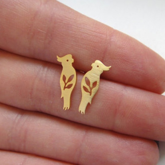 Picture of Ear Post Stud Earrings Gold Plated Parrot Animal 10mm x 5mm, 1 Pair