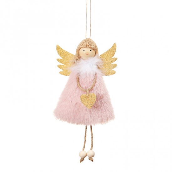 Picture of Plush Hanging Decoration Christmas Supplies Pink Angel Heart 17cm x 10cm, 1 Piece