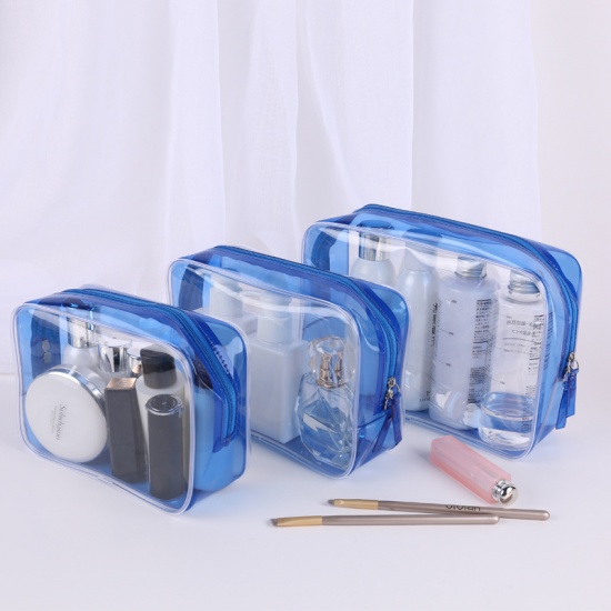 Picture of Blue - simple pvc large capacity waterproof cosmetic bag travel storage bag portable