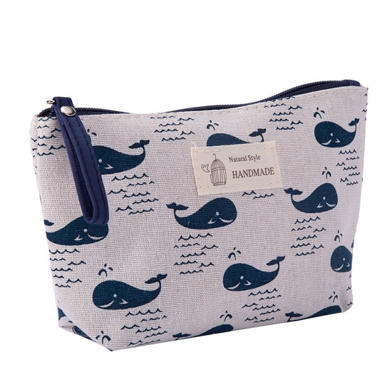 Picture of White - Whale multi-function canvas fabric zipper coin purse storage bag