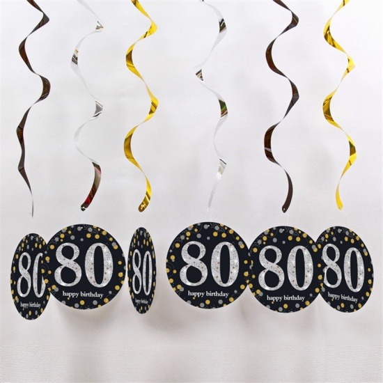 Picture of Plastic Hanging Decoration Birthday Supplies Black Round Spiral 18cm, 1 Set ( 6 PCs/Set)