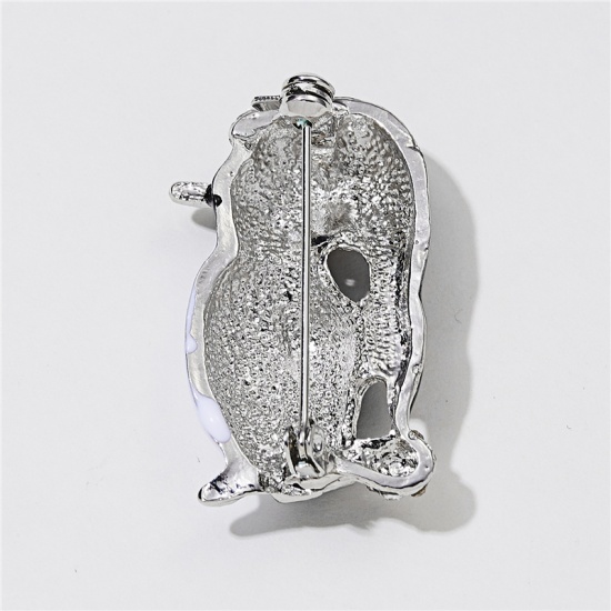 Picture of Christmas Pin Brooches Penguin Animal Multicolor Clear Rhinestone 40mm x 20mm, 1 Piece