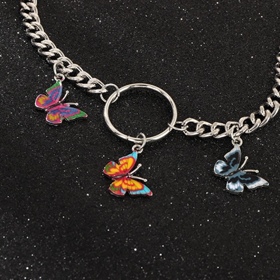 Immagine di Strozzatore Collana Tono Argento Multicolore Anello Farfalla lunghezza: 35cm, 1 Pz