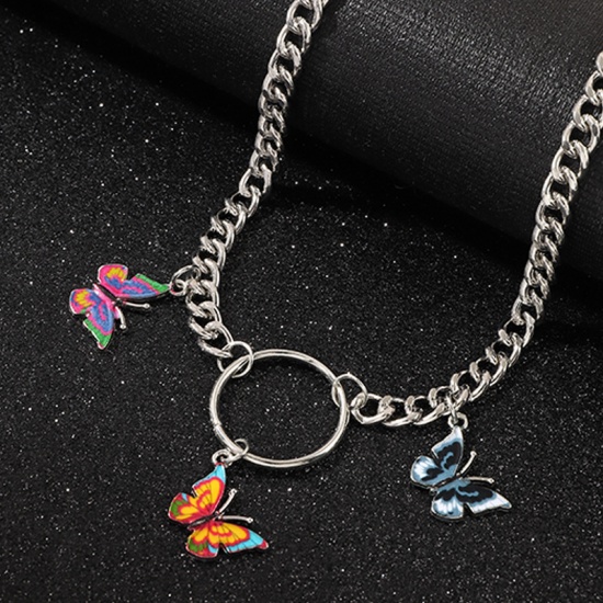 Immagine di Strozzatore Collana Tono Argento Multicolore Anello Farfalla lunghezza: 35cm, 1 Pz