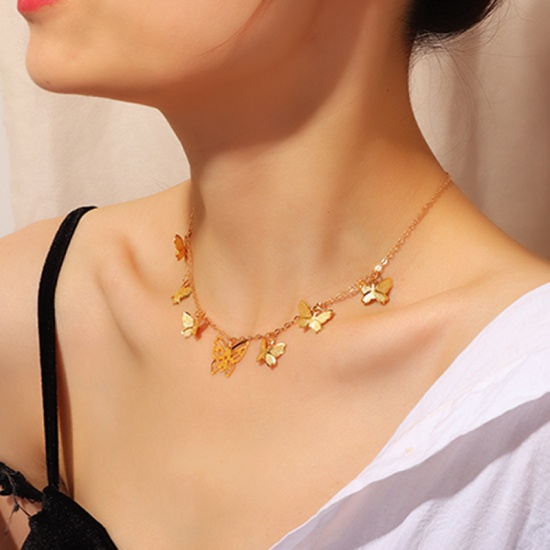 Picture of Statement Necklace Butterfly Animal Gold Plated 39.5cm(15 4/8") long, 1 Piece