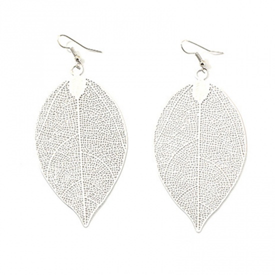 Picture of Earrings Silver Tone Leaf 95mm x 41mm, 1 Pair
