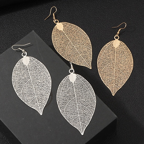 Picture of Earrings Silver Tone Leaf 95mm x 41mm, 1 Pair