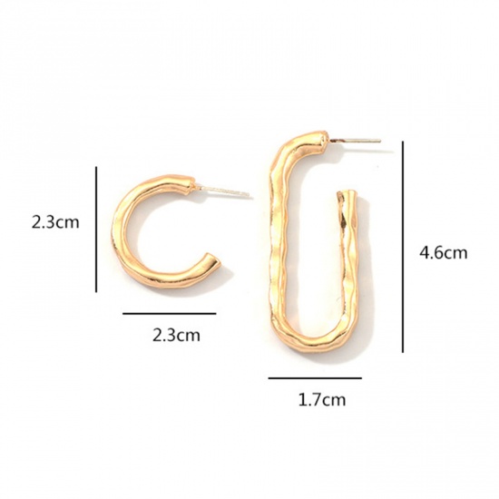 Picture of Hoop Earrings Gold Plated C Shape Oval 46mm x 17mm - 23mm x 23mm, 1 Pair