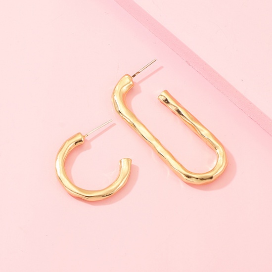Picture of Hoop Earrings Gold Plated C Shape Oval 46mm x 17mm - 23mm x 23mm, 1 Pair