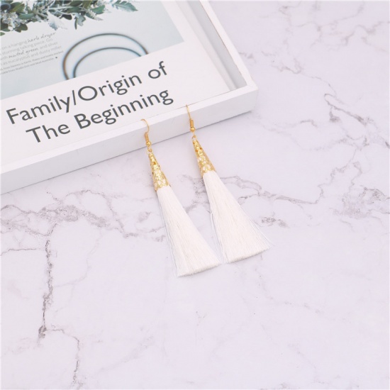Picture of Tassel Earrings Gold Plated White Filigree 84mm, 1 Pair