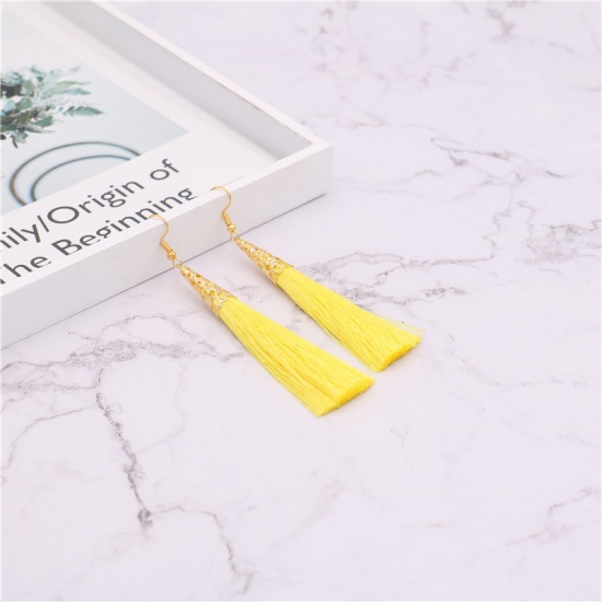 Picture of Tassel Earrings Gold Plated Yellow Filigree 84mm, 1 Pair