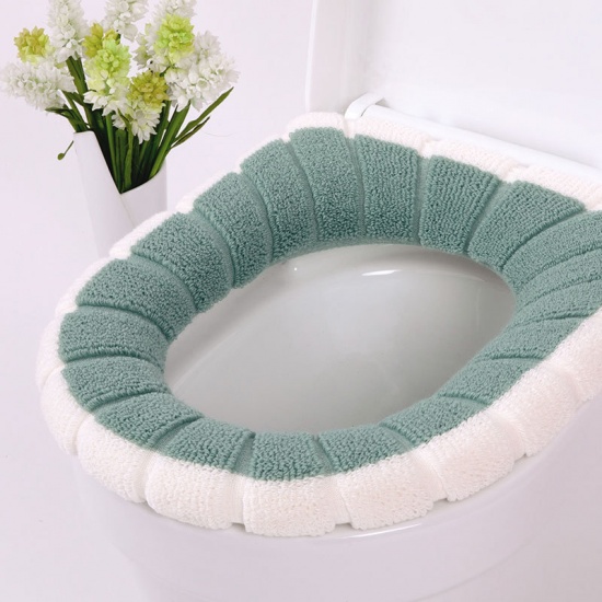 Picture of Acrylic Toilet Seat Mat White & Green 45cm x 35cm, 1 Piece