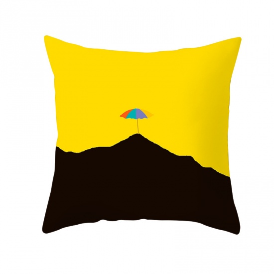 Picture of Velvet Pillow Cases Black & Yellow Square Umbrella Pattern 45cm x 45cm, 1 Piece