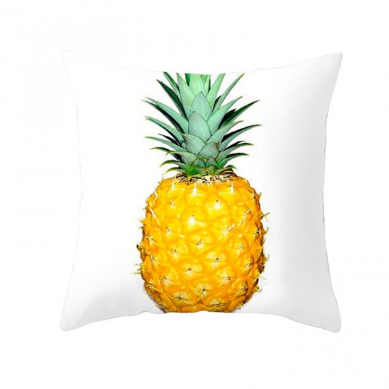 Bild von Veloursamt Kissenbezug Weiß & Gelb Quadrat Ananas Muster 45cm x 45cm, 1 Stück