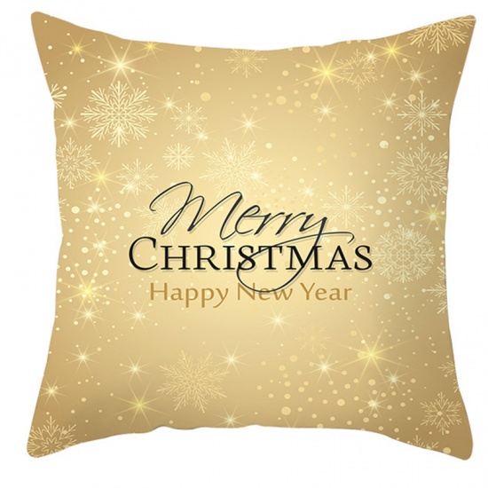 Picture of Velvet Pillow Cases Golden Square Christmas Snowflake Pattern 45cm x 45cm, 1 Piece