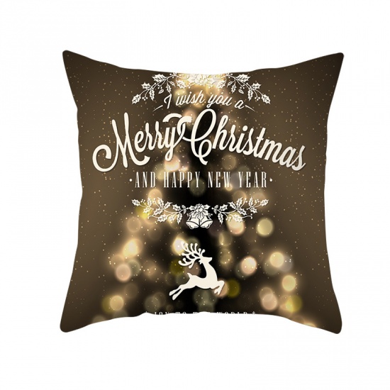 Picture of Velvet Pillow Cases Multicolor Square Christmas Reindeer Pattern 45cm x 45cm, 1 Piece